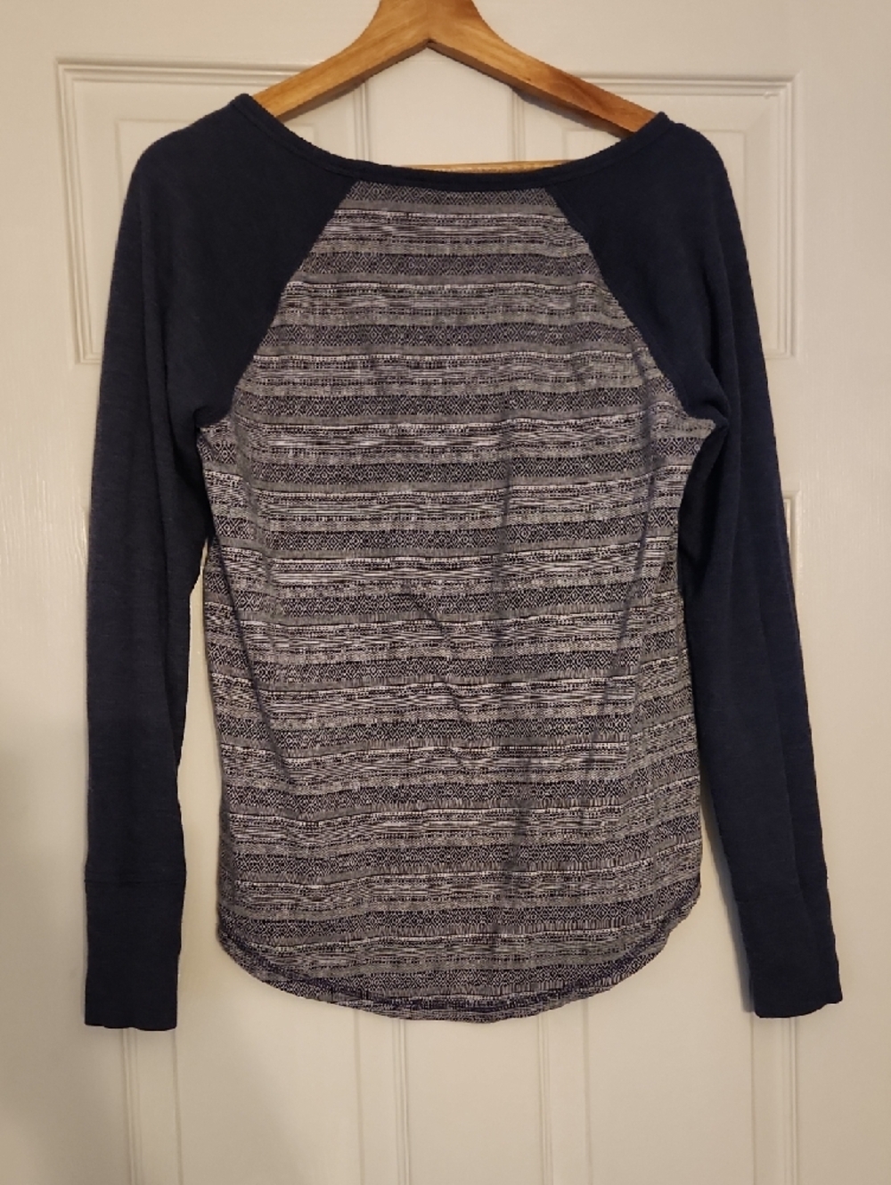 Lucky Brand Navy Henley with Patterned Side Panels - Picture 2 of 6